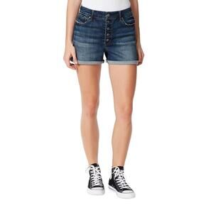 Frayed Women Blue Dark Wash Denim Casual Cut Off High Waist Shorts Size 32